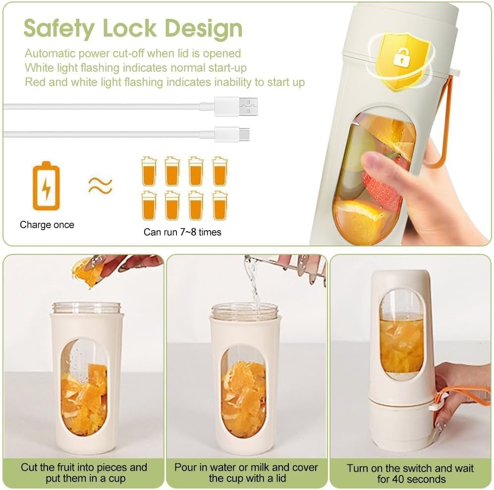 Tragbarer Mixer für Smoothie, 450ml Mixer Smoothie Maker To Go Mini Mixer to Go USB Aufladbarer Mini