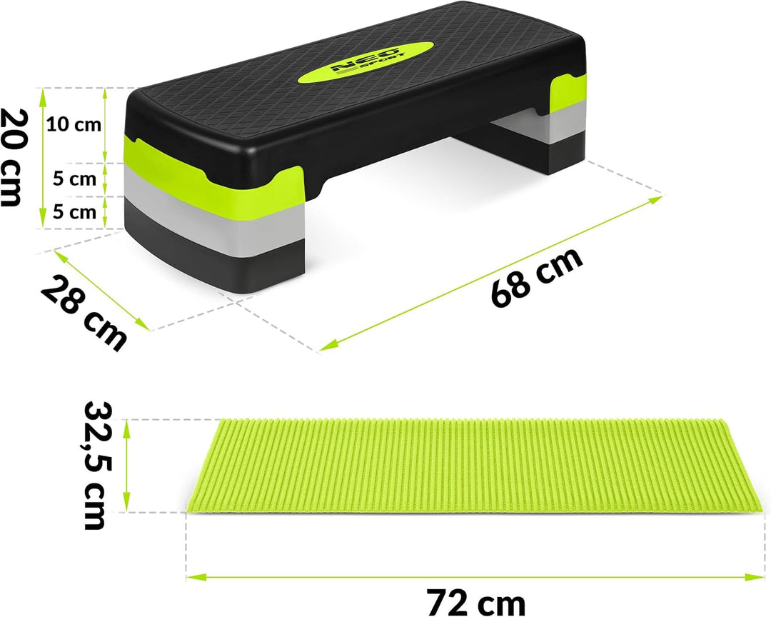 Neosport Aerobic Steppbrett Stepper Step-Bench mit Anti-Rutsch-Matte - Höhenverstellbar Stepbench mi