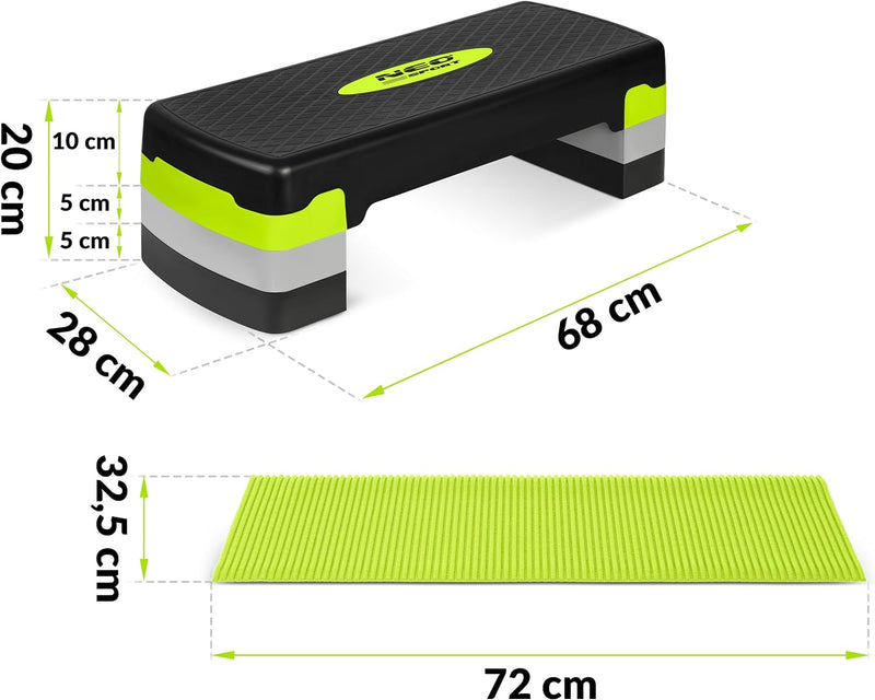 Neosport Aerobic Steppbrett Stepper Step-Bench mit Anti-Rutsch-Matte - Höhenverstellbar Stepbench mi