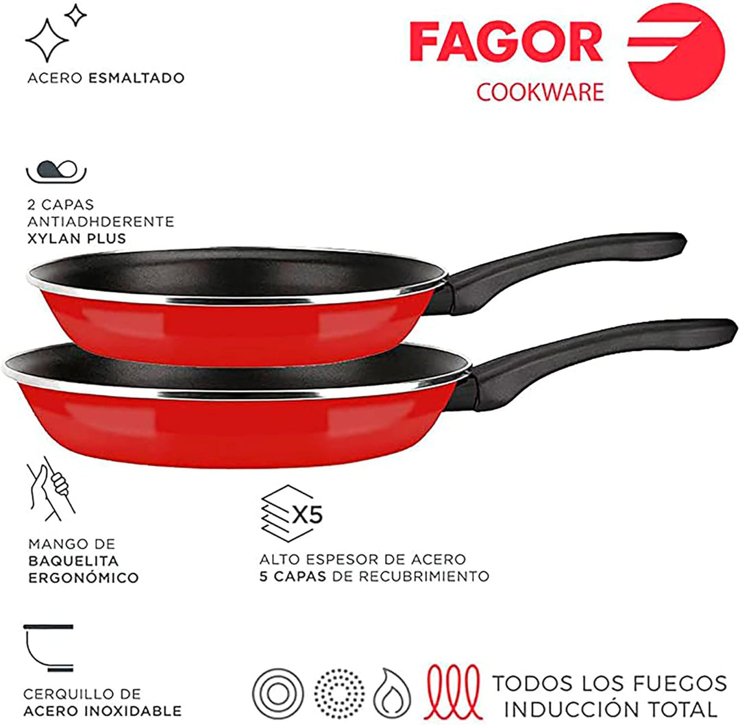 Fagor Optimax Set 2 Bratpfannen Induktion 20-24 cm Emaillierter Stahl, Antihaftbeschichtetes Ökologi