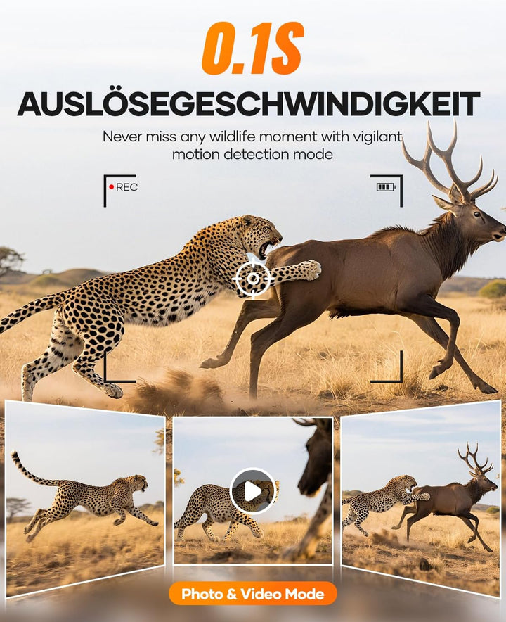 Wildkamera mit Handyübertragung App, 4K 64MP WIAN Solar Wildtierkamera mit Nachtsicht Bewegungsmelde