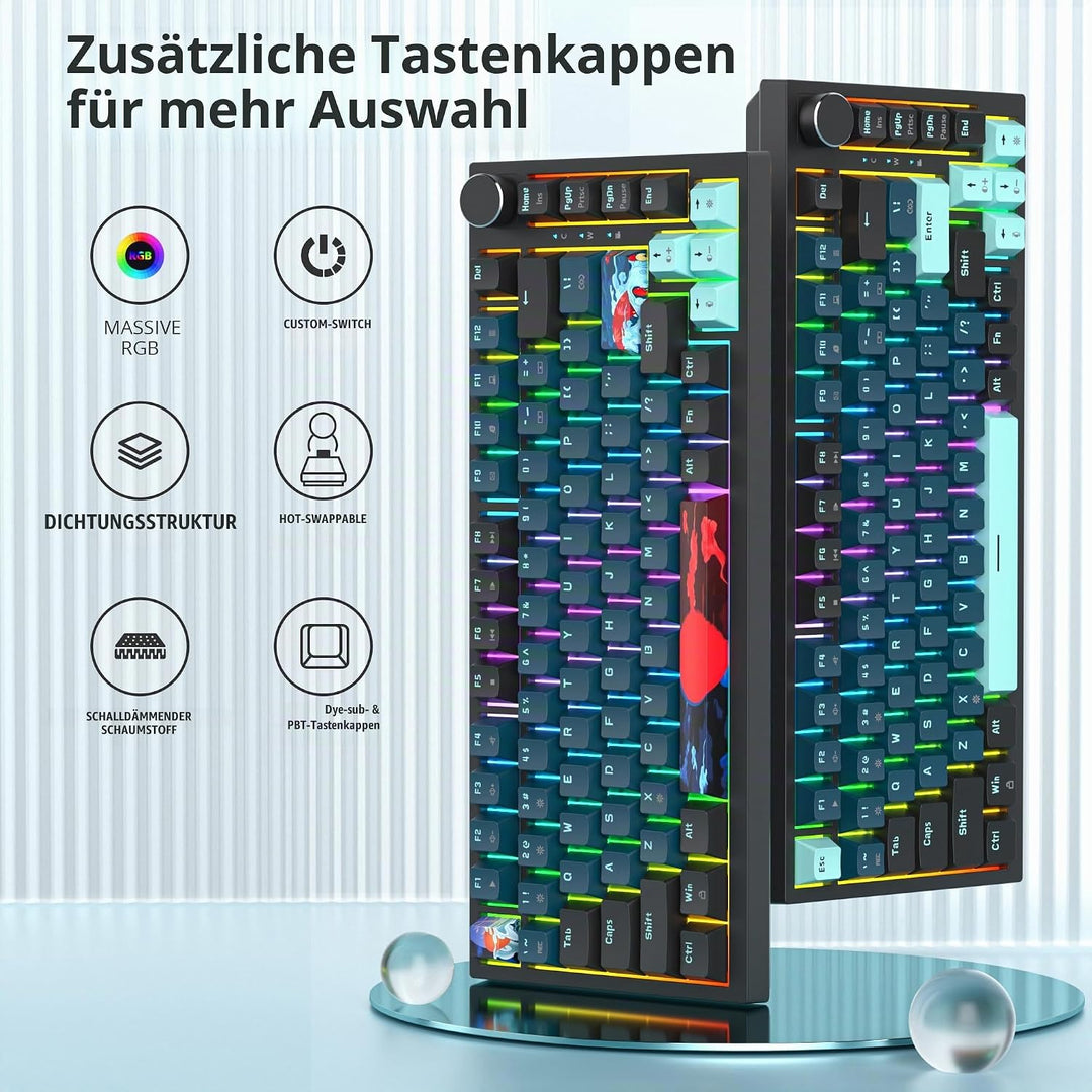 SOLIDEE Verkabelte 75% Mechanische Gaming-Tastatur, Hot-Swap-Fähig Mit Gasket Struktur, RGB-Hintergr