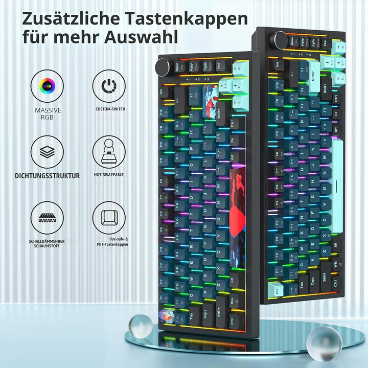 SOLIDEE Verkabelte 75% Mechanische Gaming-Tastatur, Hot-Swap-Fähig Mit Gasket Struktur, RGB-Hintergr