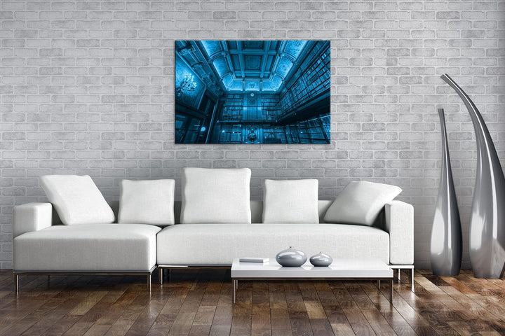 Welt der Bücher Format: 100x70 Effekt: Monocrome Blau als Leinwandbild, Motiv fertig gerahmt auf Ech