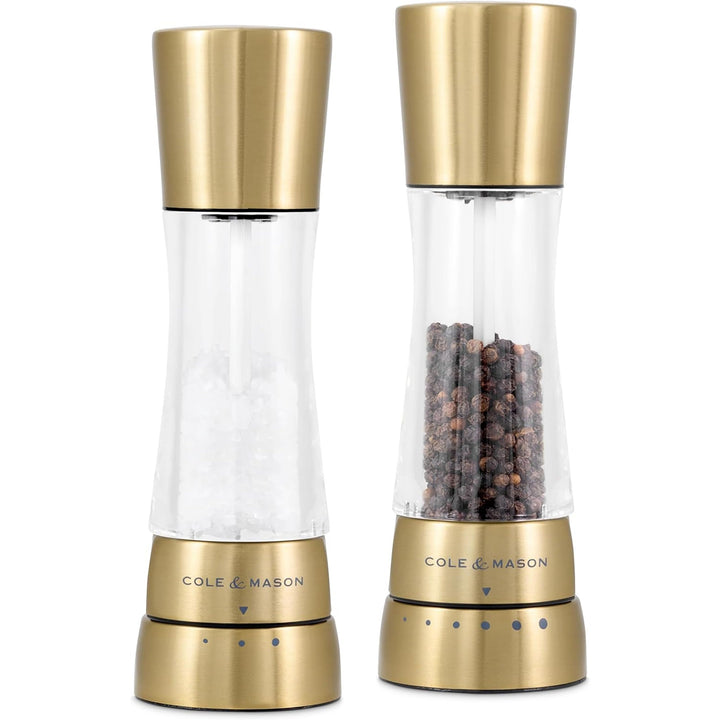 Cole & Mason H332017 Derwent Gold Salz und Pfeffer Mühle, 2er Set Manuell, Edelstahl/Acryl, 190mm,Pr