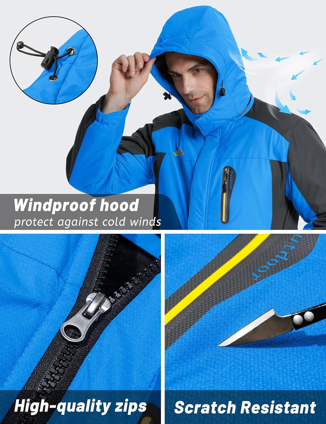 TACVASEN Herren Warme Skijacke Gefütterte Winterjacke Wasserabweisende Funktionsjacke mit Abnehmbare