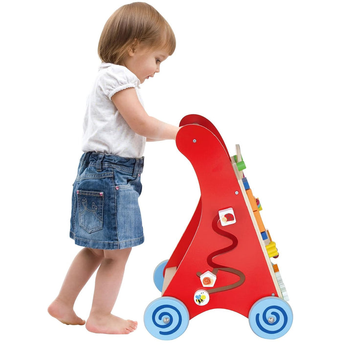 Lauflernwagen Lauflerner, Activity Babywalker mit Motorikbrett aus FSC-Holz, mit Gummilaufringen und