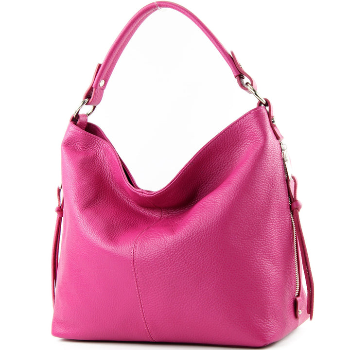 modamoda de T160 Damen Leder Schultertasche Gross, handmade in Italy Rosa, Rosa