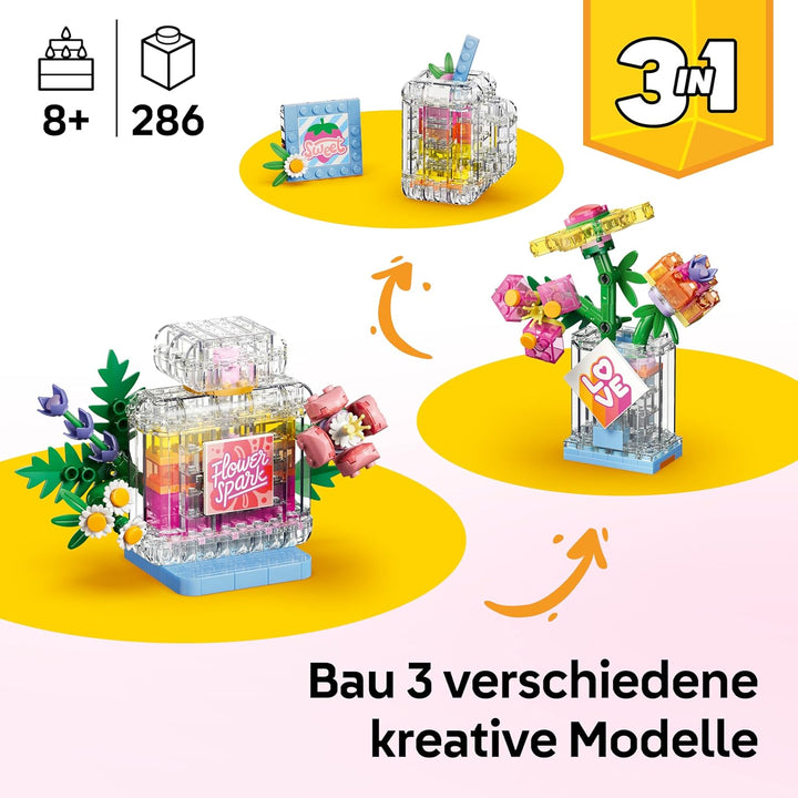 LEGO Creator 3-in-1-Set Parfümflasche mit Blumendeko - Bauspielzeug mit 3 Bauoptionen: Parfümflasche