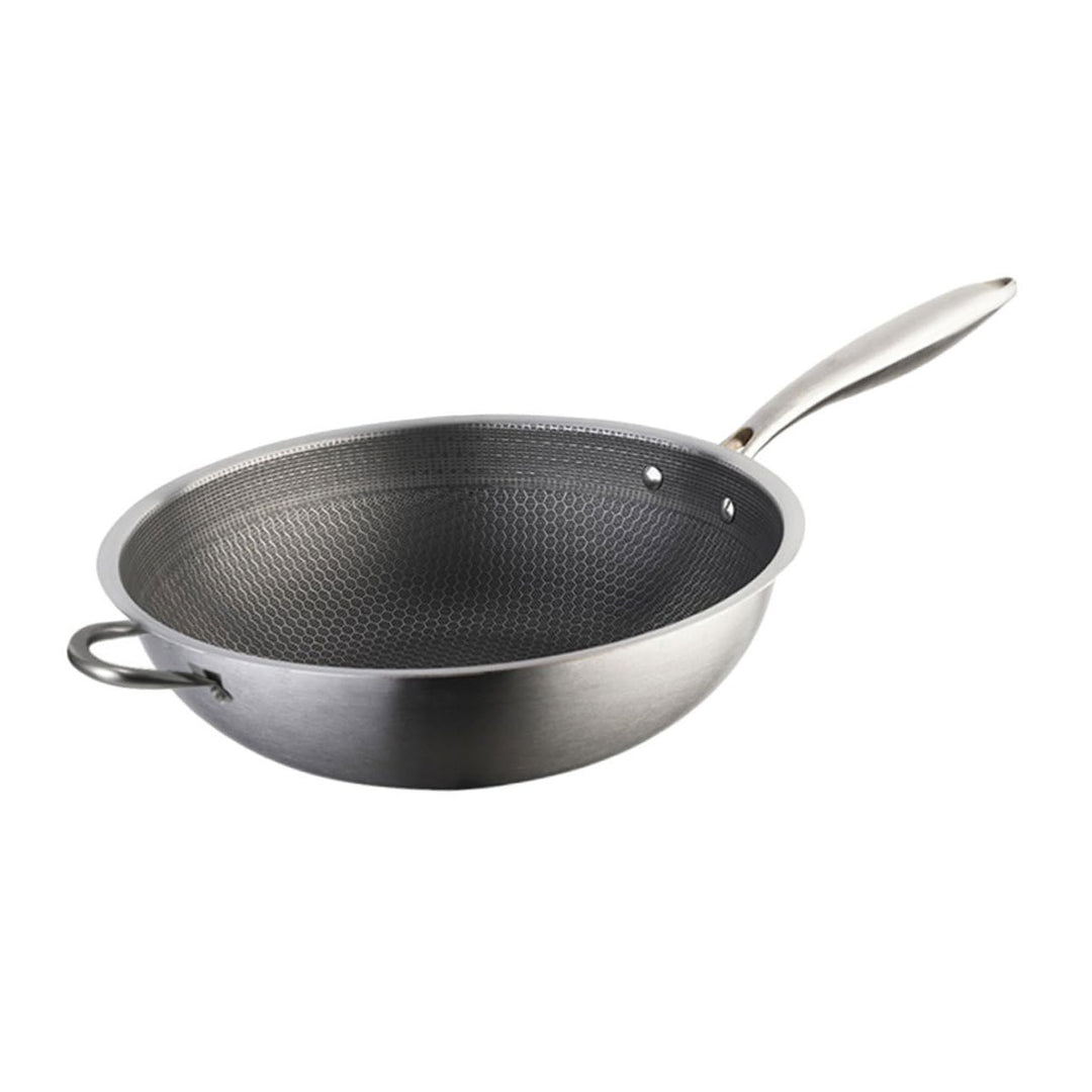 MAGICLULU Edelstahl Wokpfanne 32cm Mit Doppeltem Griff Wabenstruktur Induktionsgeeignet Für Gas Und