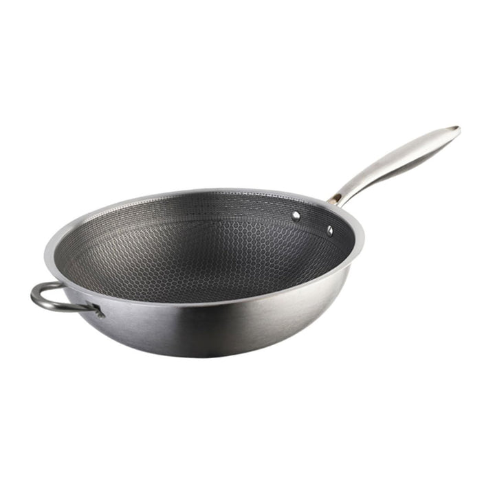 MAGICLULU Edelstahl Wokpfanne 32cm Mit Doppeltem Griff Wabenstruktur Induktionsgeeignet Für Gas Und