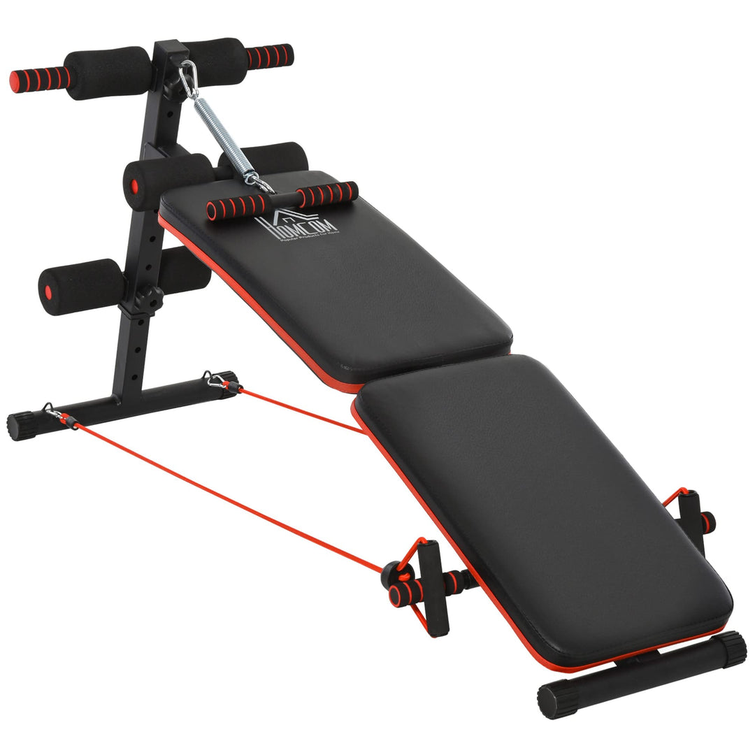 HOMCOM Sit Up Bank Bauchtrainer mit Trainingsbank Trainingsseile Multifunktion Verstellbar&klappbar