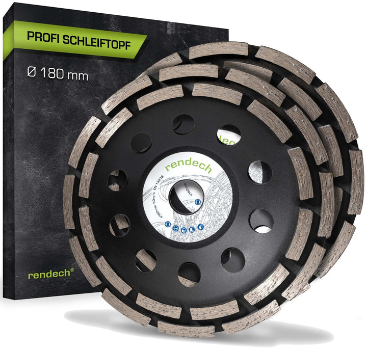 2x Profi Diamant Schleiftopf 180 mm für Beton, Stein, Fliesenkleber uvm. - Beton Schleifscheibe 180m