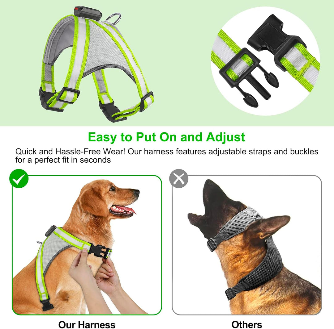 Visinite Led Hundegeschirr mit Licht, Hundegeschirr Leuchtend Aufladbar, 2 Beleuchtungsmodi Leuchtge