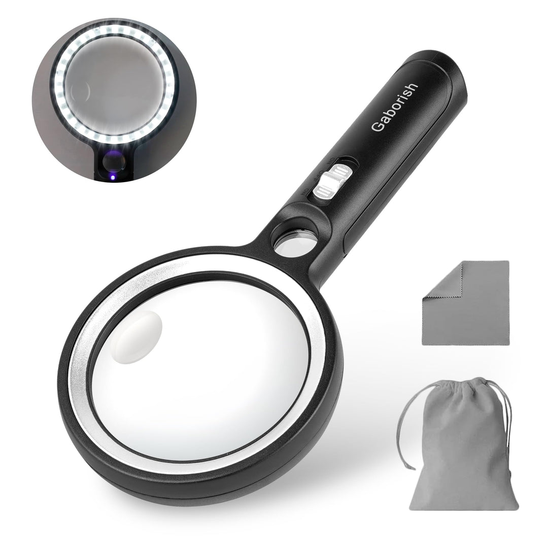 Lupe mit Licht, 10X 20X 45X Handlupe mit Licht, Magnifying Glass mit 30 LED und 1 UV, Vergrösserungs