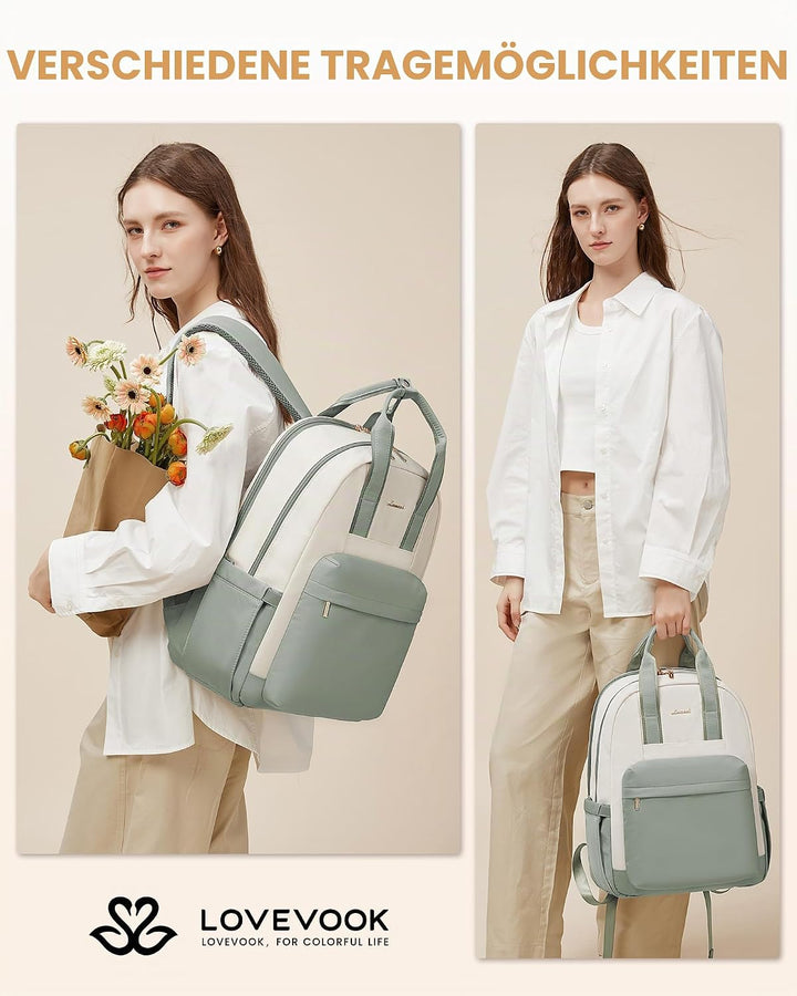 LOVEVOOK Rucksack Damen Gross, 17,3 Zoll Laptop Schultasche Mädchen mit Laptopfach, Wasserdicht Reis