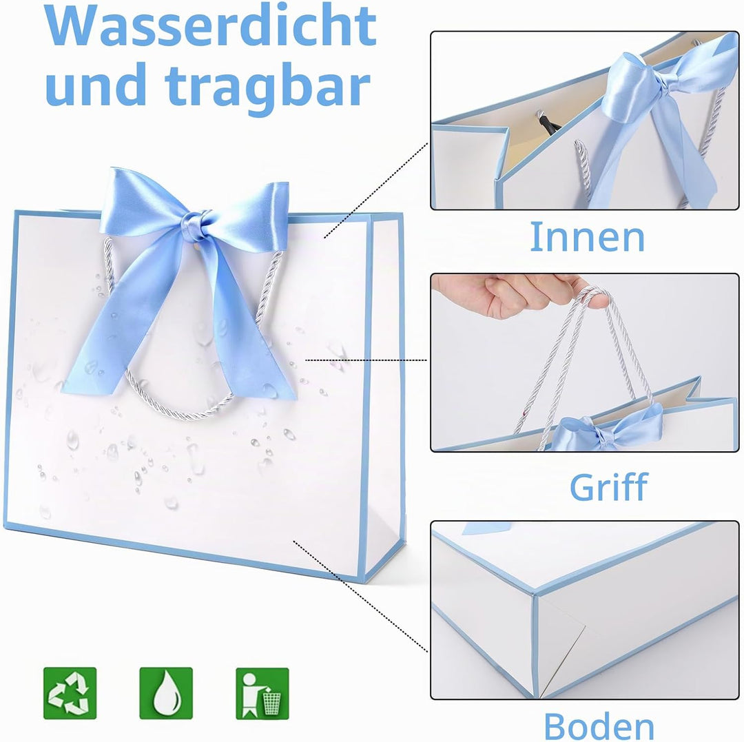 Yieseang Geschenktüten Weiss,Geschenktüte mit Schleife | Geschenktasche Gross für Geburtstag,Hochzei