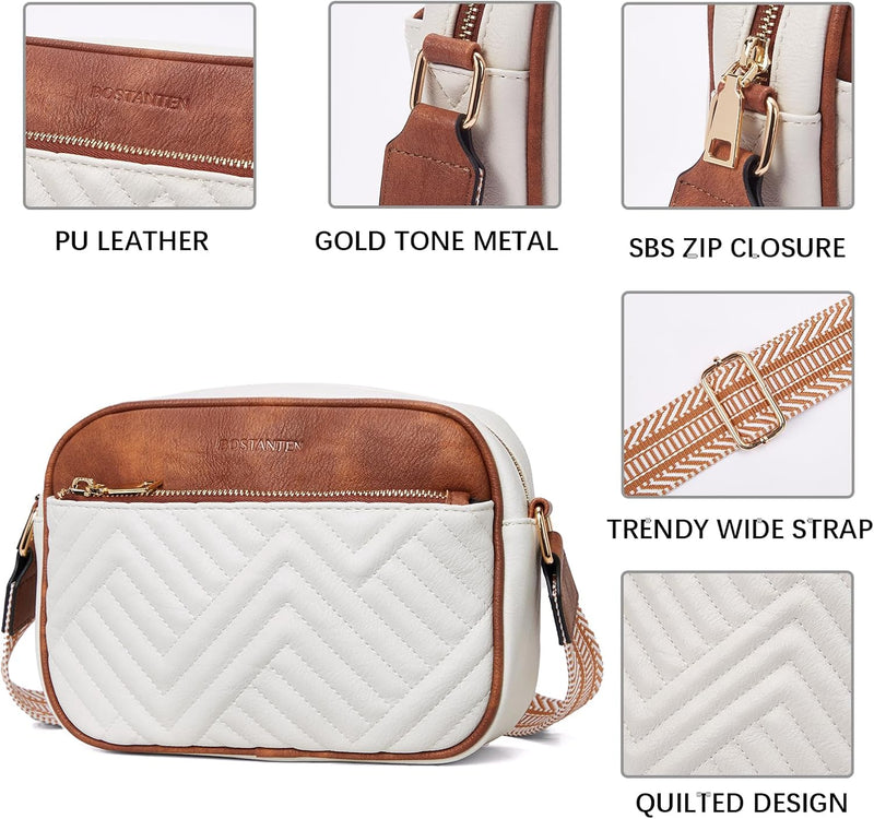 BOSTANTEN Damen Handy Umhängetasche, Crossbody Bag mit verstellbarem Breiter Gurt, PU Leder Gesteppt
