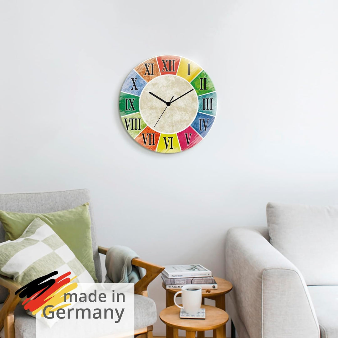 ARTLAND Wanduhr ohne Tickgeräusche Glas Quarzuhr Ø 30 cm Rund Lautlos Römische Ziffern Zahlen Römisc