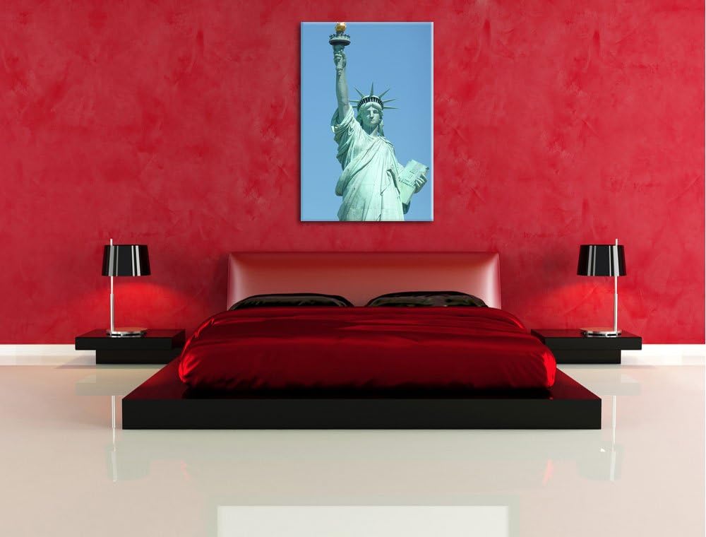 Pixxprint Freiheitsstatue Leinwand, XXL riesige Bilder fertig gerahmt mit Keilrahmen, Kunstdruck auf