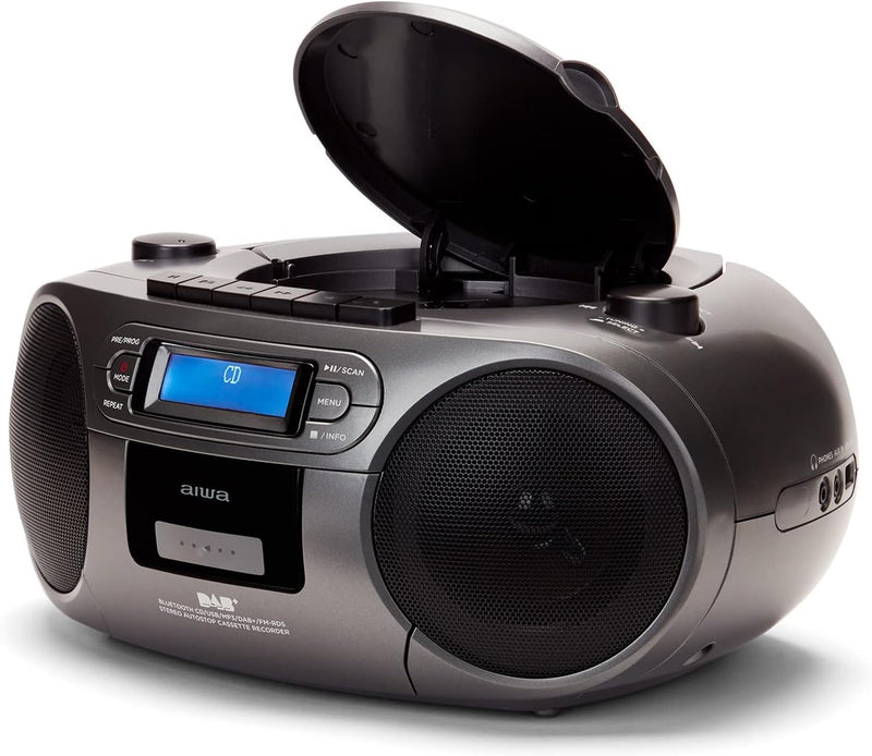 Aiwa BBTC-660DAB/MG: Tragbares Radio mit CD, Bluetooth und USB, Cassettes, RDS, FM PLL, Dab+, Fernbe