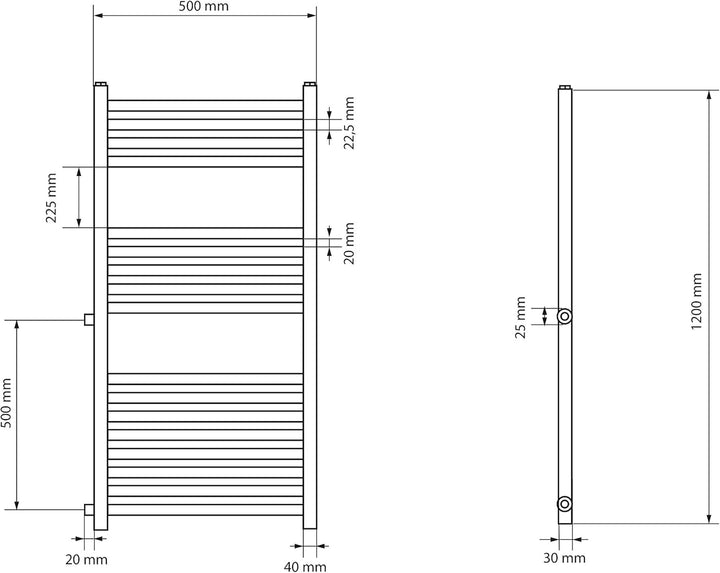ECD Germany Renovierungsheizkörper Austausch - 500 x 1200 mm - Weiss - gerade mit Seitenanschluss 50