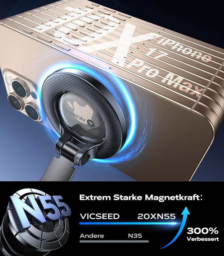 VICSEED Handyhalterung Auto Magnet für Magsafe Autohalterung [20XN55 Magnets & 20KG Vakuum Saugnapf]