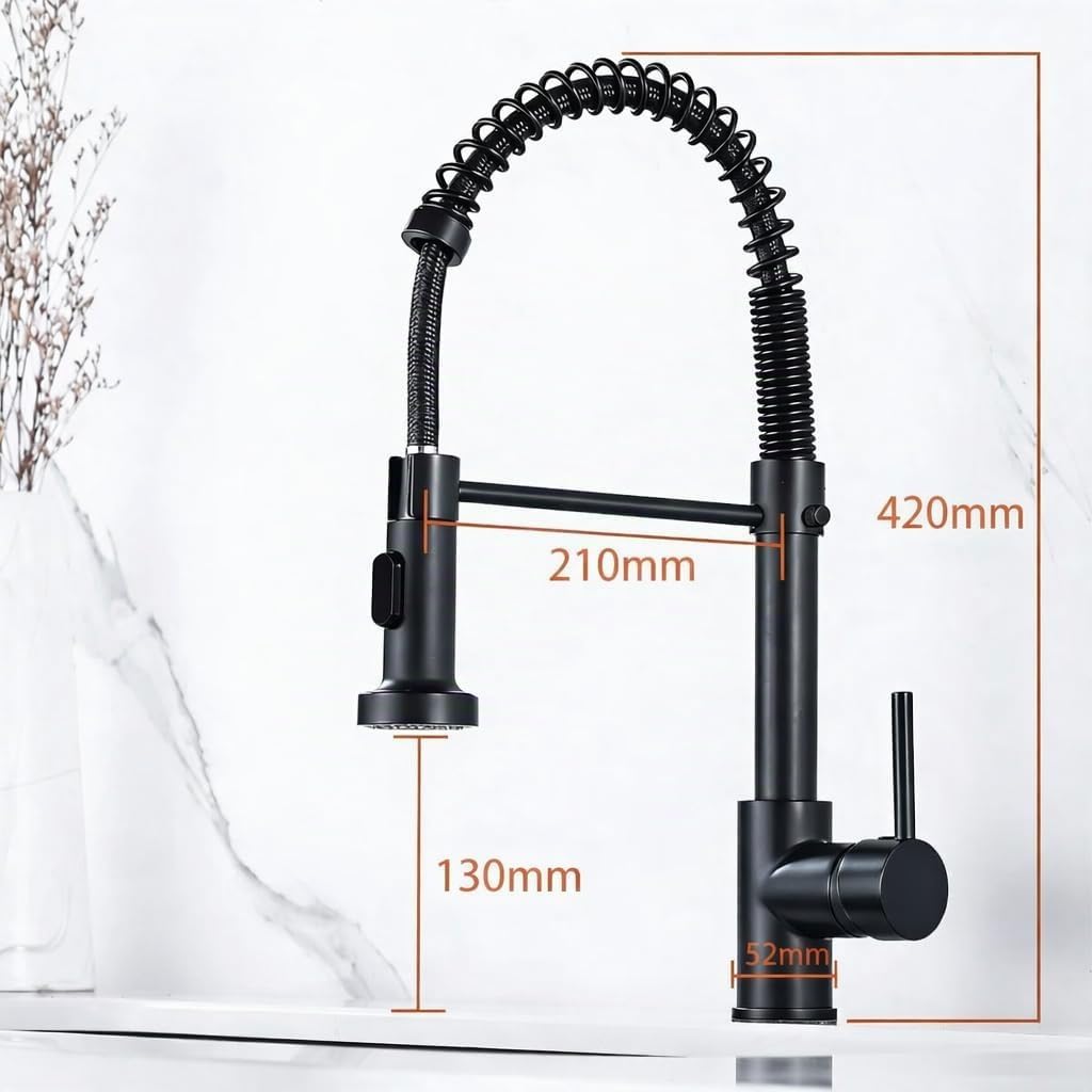 Cobbe Wasserhahn Küche, Spring Küchenarmatur mit Pull Down Sprüher Brause, 2 Sprühfunktionen, 360° D
