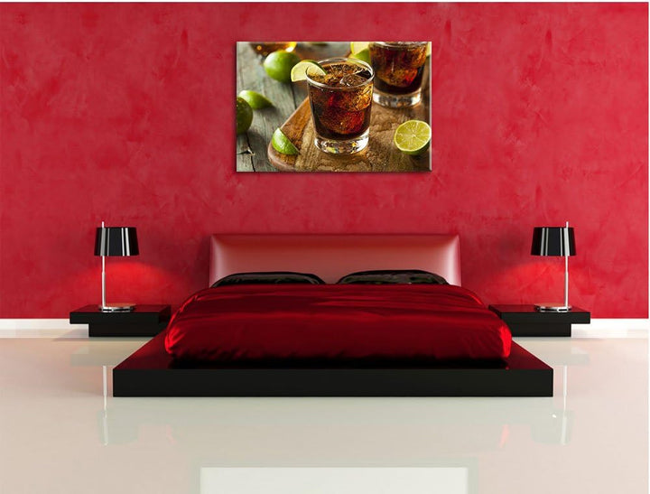 Erfrischender Cuba Libre, Format: 120x80 auf Leinwand, XXL riesige Bilder fertig gerahmt mit Keilrah