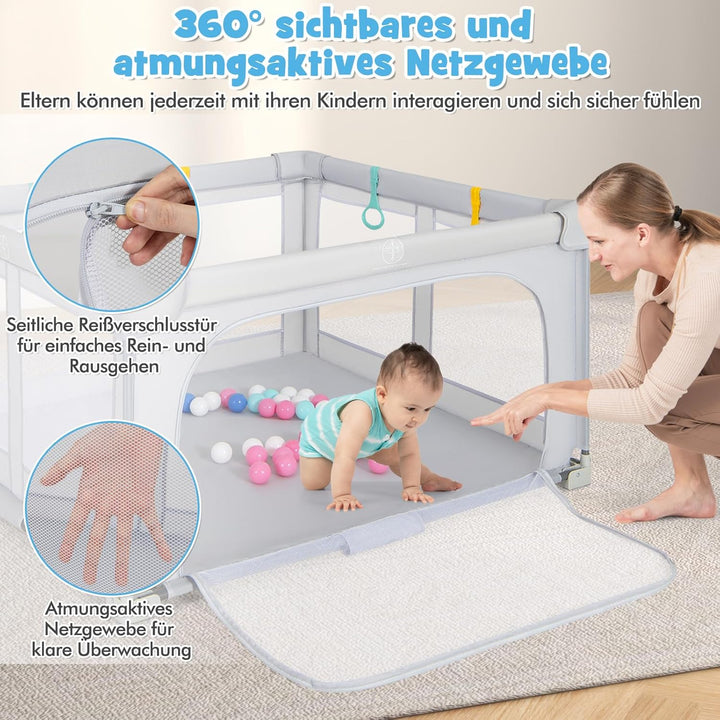 GOPLUS Laufstal faltbar, Laufgitter Baby mit 50 bunten Bällen, 4 Griffen &amp; Tragetasche, Playpen mit