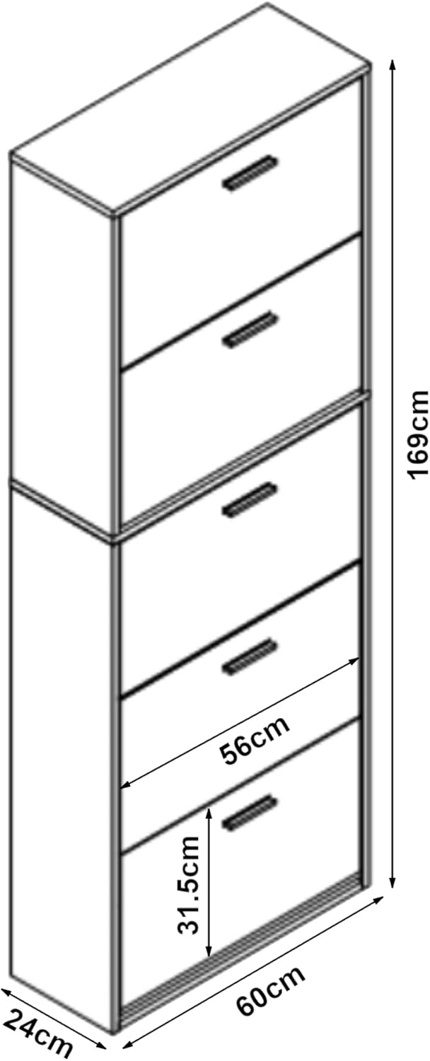 [en.casa] Schuhschrank Sykkylven Schuhkipper mit 5 Klappen Schuhkommode für 20 Paar Schuhe 169 x 60