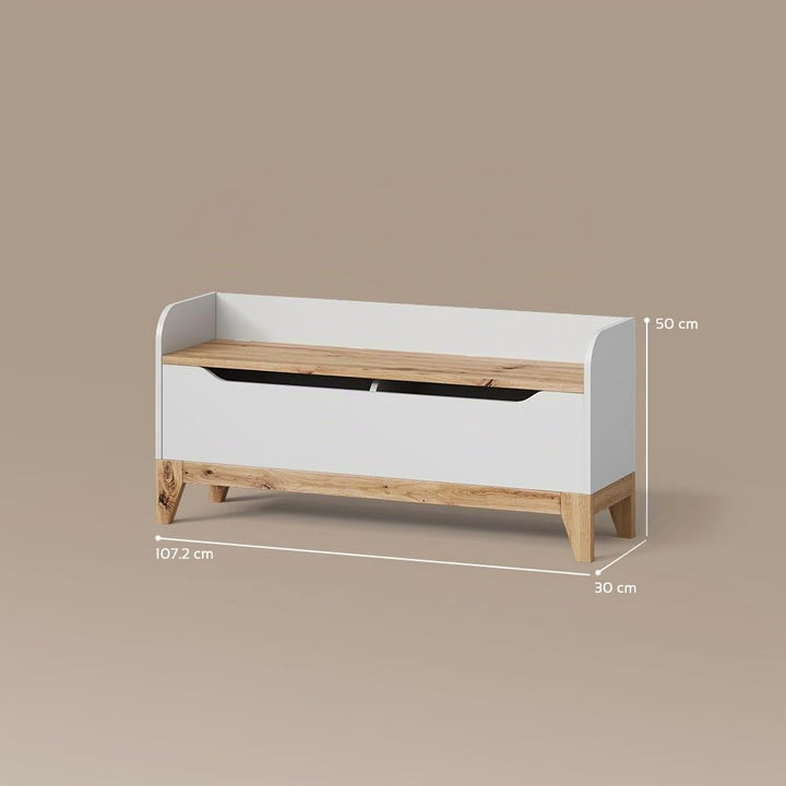 Livinity Spielzeugtruhe Mailo, Weiss/Artisan, 107.2 x 50 cm mit Sitzbank White/Artisan Oak, White/Ar