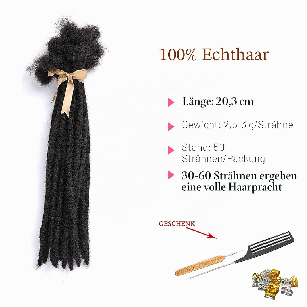 Dreadlock Extension 8 inch 100% Human Hair Afro Kinky 50 Strands Dreadlock Extensions for Man/Women