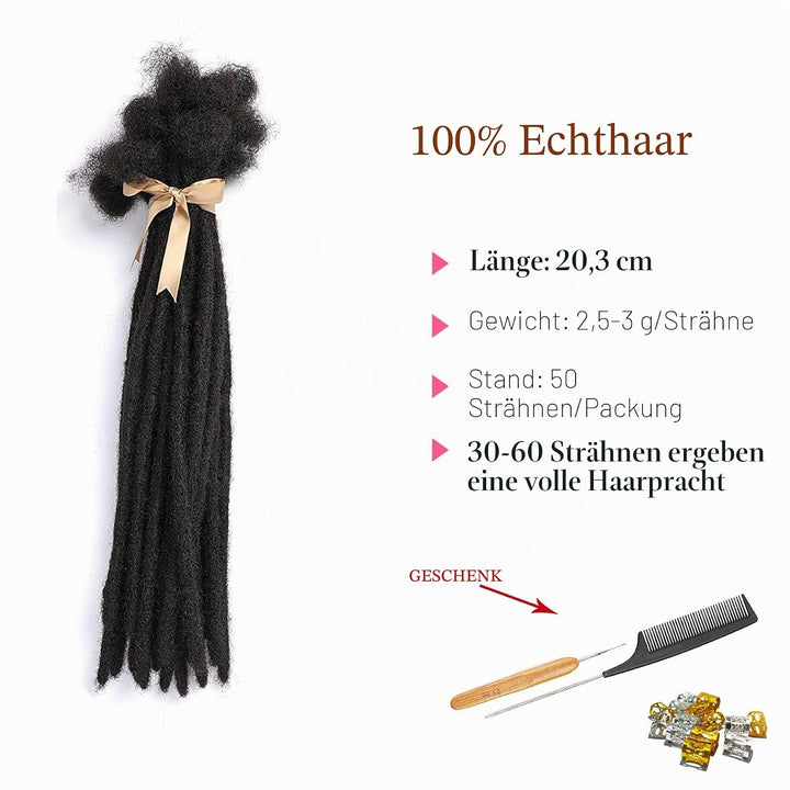 Dreadlock Extension 8 inch 100% Human Hair Afro Kinky 50 Strands Dreadlock Extensions for Man/Women