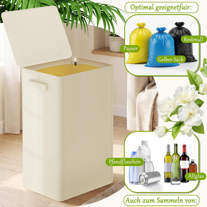 iEGrow Gelber Sack Mülleimer 100L, Mülleimer mit Deckel, Müllsackständer für Gelbe Säcke, Reissversc