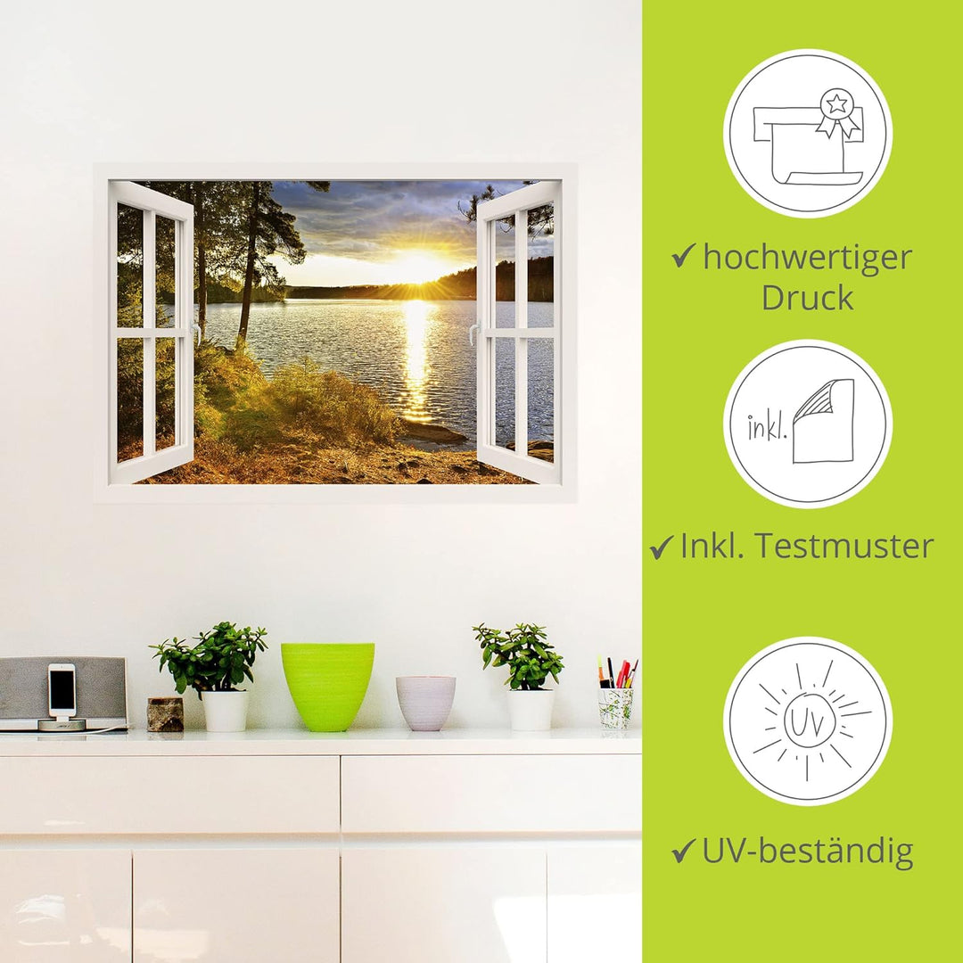 ARTland Wandbild selbstklebend Vinylfolie 100x70 cm Fensterblick Fenster Landschaft Natur Wald See S