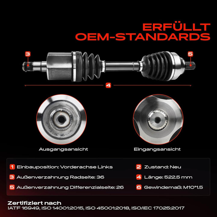 Frankberg Antriebswelle Vorne Links Kompatibel mit C30 533 2006-2010 C70 II Cabriolet 542 2006-2009