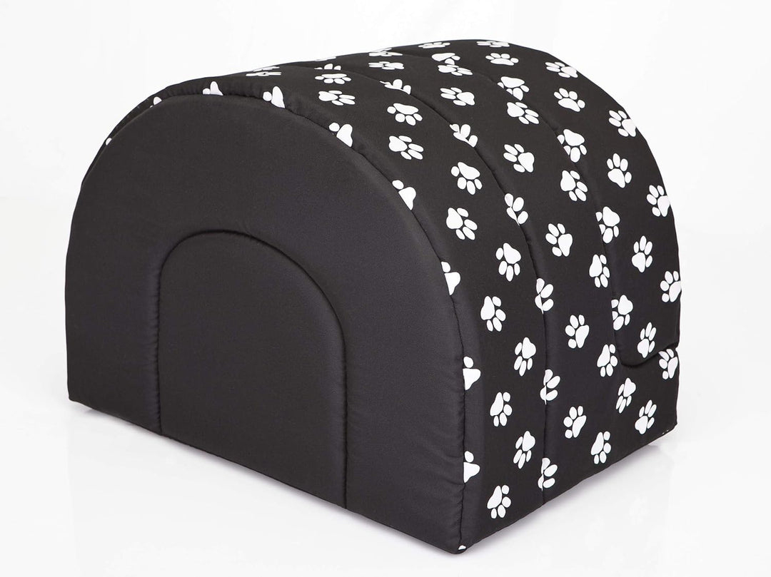 Hundehütte Hundehöhle Hundebett Hundehaus Katzenhöhle Schlafplatz L - 55x43 cm Schwarz mit Pfoten