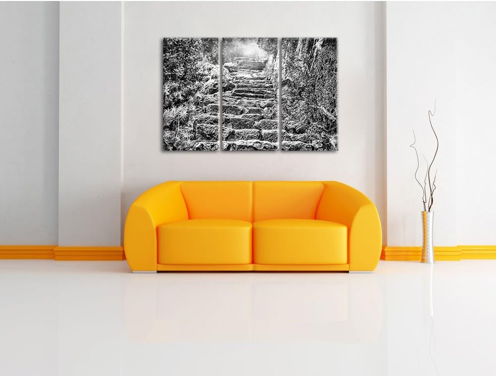 Pixxprint Schöne alte Steintreppe als Leinwandbild/Grösse: 3 Teilig (120x80) cm/Wandbild/Kunstdruck/