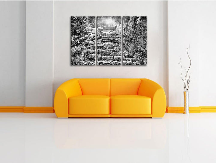 Pixxprint Schöne alte Steintreppe als Leinwandbild/Grösse: 3 Teilig (120x80) cm/Wandbild/Kunstdruck/