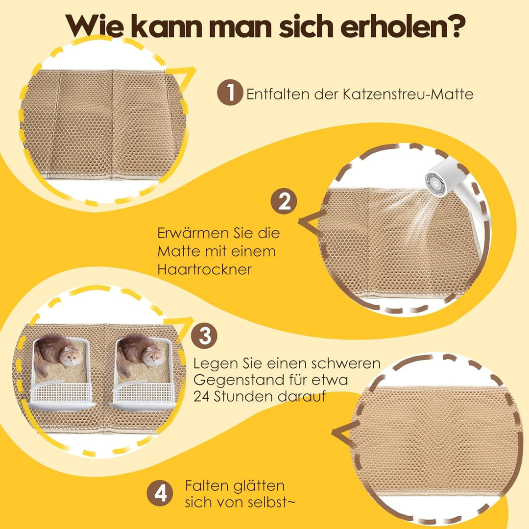 Katzenklo Matte 90x60CM, Katzenstreu Matte Doppelte Schichte, Katzenmatte Katzenklo mit Klettverschl