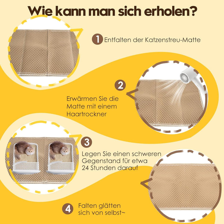 Katzenklo Matte 90x60CM, Katzenstreu Matte Doppelte Schichte, Katzenmatte Katzenklo mit Klettverschl