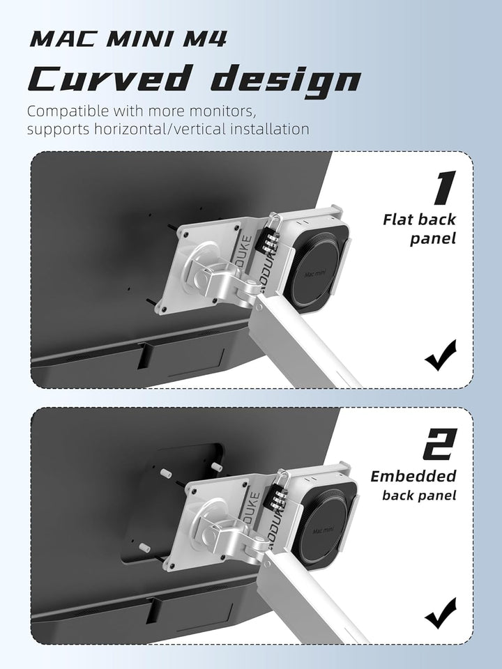 Aluminum Alloy 2024 Mac Mini M4 with Combination Lock Security Bracket, Compatible with VESA Hole Mo