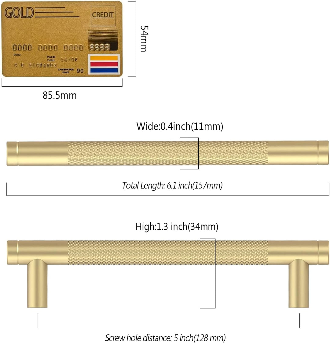 Amerdeco 10 Stück Gerändelte Schrankgriffe Gold Griffe Möbel Möbelgriffe 128mm Lochabstand Türgriffe