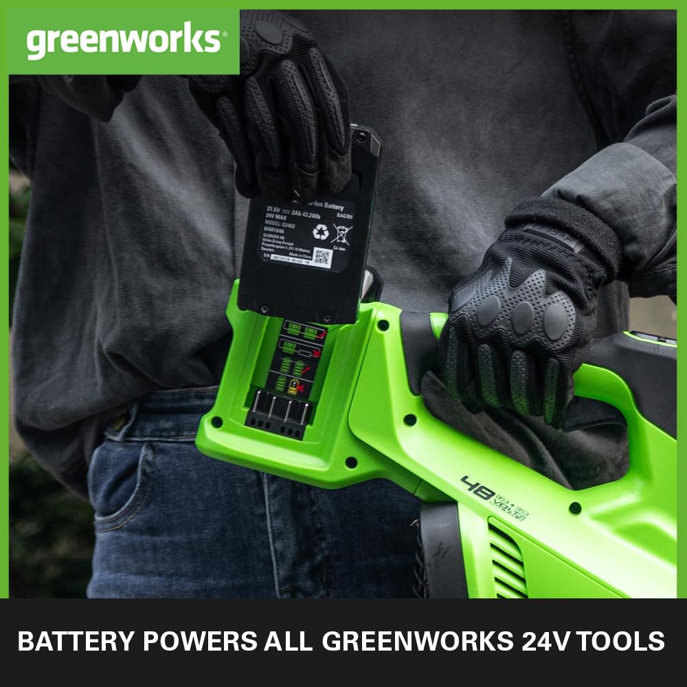 Greenworks G24B2 Akku und G24UC Ladegerät (Li-Ion 24V 2Ah 60W Leistung 60 Minuten Ladezeit bei 2Ah g