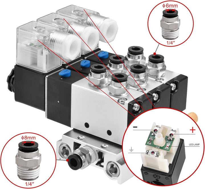 Heschen Elektrisches pneumatisches Dreifach-Magnetventil, 4V210–08, DC12V, PT1/4'', 5-Wege, 2 Positi