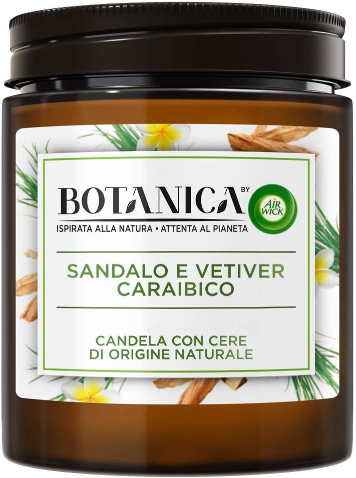 Airwick Botanica Kerze mit Wachs aus natürlichem Ursprung, 6 Duftkerzen à 250 g mit Duft von Sandale