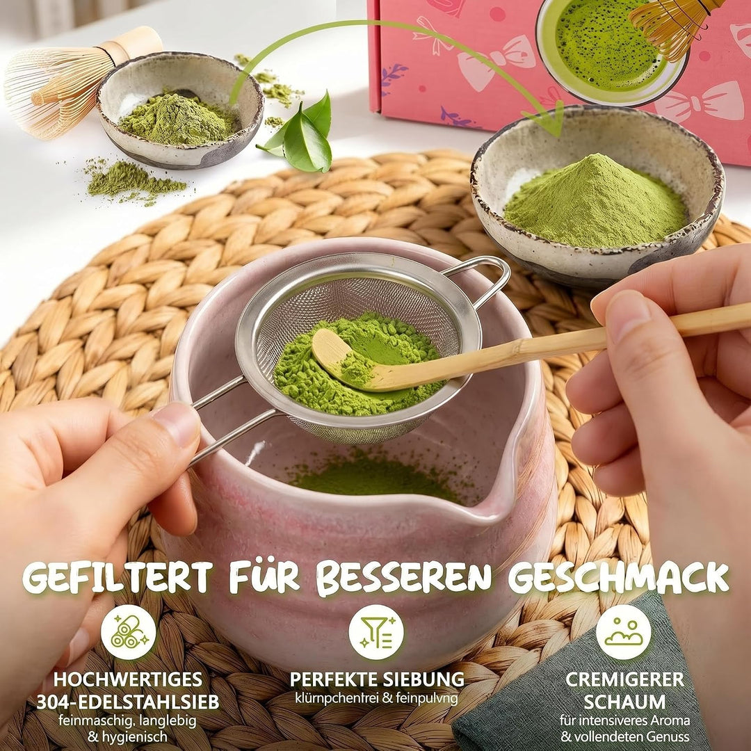 Matcha Set 8-Piece Premium Tea Ceremony Kit with Ceramic Bowl, 100+ Tines Bamboo Whisk (Chasen), Hol