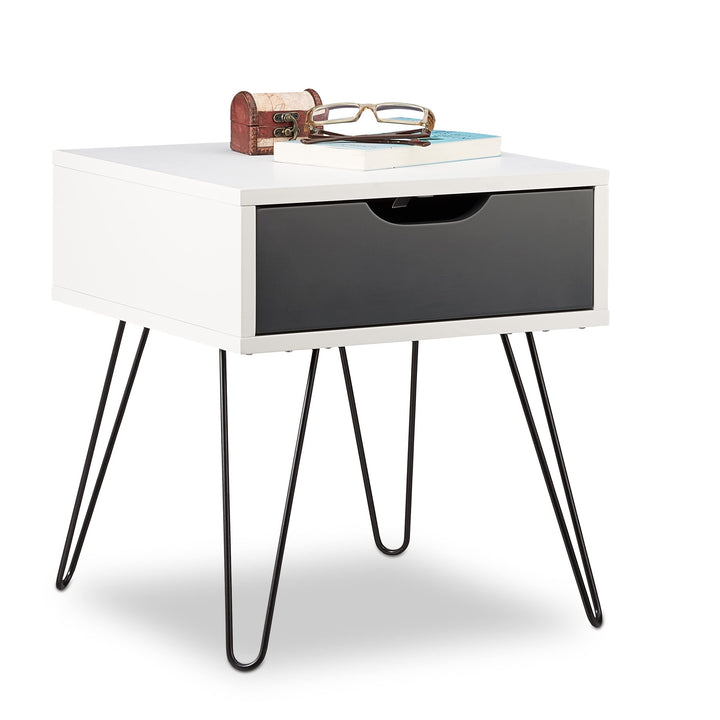 Relaxdays Nachttisch mit Schublade, modernes Design, eckiges Nachtschränkchen, HxBxT: 44 x 40 x 40 Z