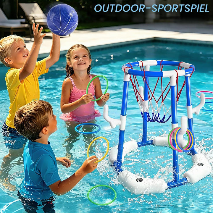 Sitodier Pool-Basketballkorb, 4-in-1-Schwimmkorb mit Ringen, Wurfspiel und haftenden Bällen für Fami